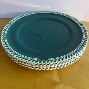 Vtg 1960's Discontinued Harker Pottery "Corinthian" Dark Teal Plates Set of 4